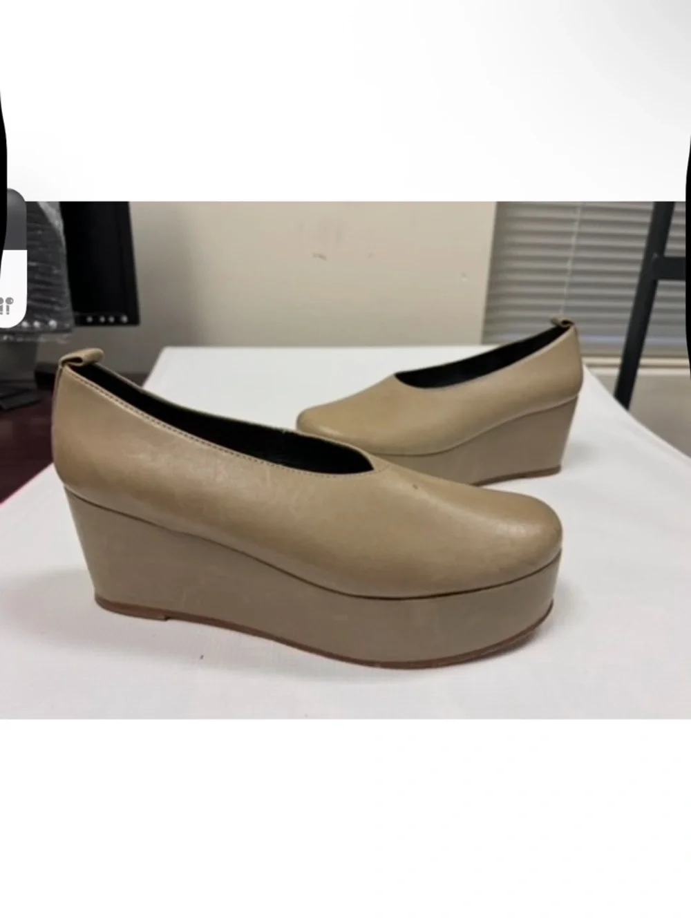 Tibi Beige Ballerina Platform Wedge Pumps